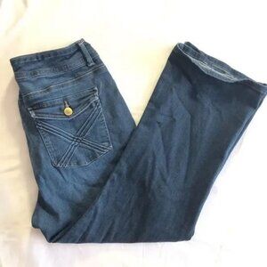 LEE WOMEN'S MID RISE FLAP POCKET STRETCH‎ BOOT CUT JEANS SIZE 16 SHORT-EUC